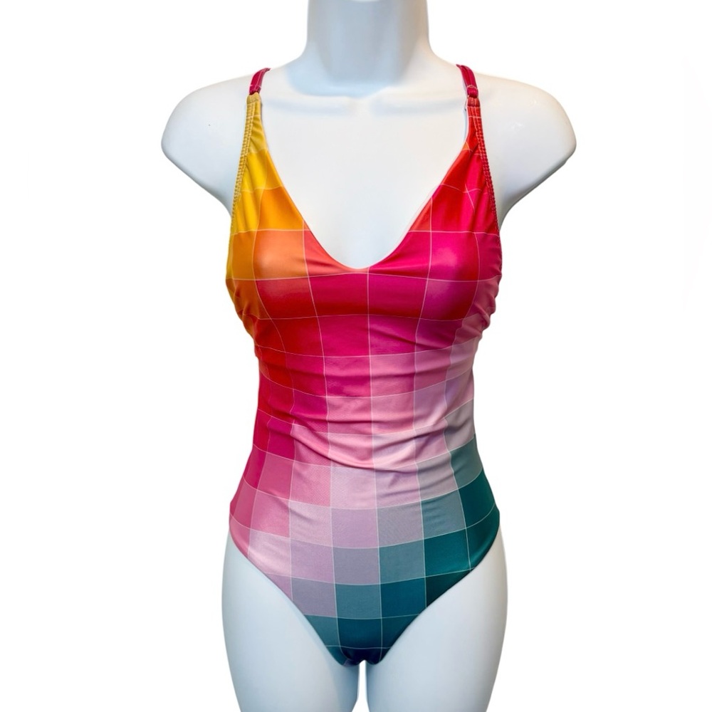 Towers Swimwear Rainbow Geometric Print One Piece Size L